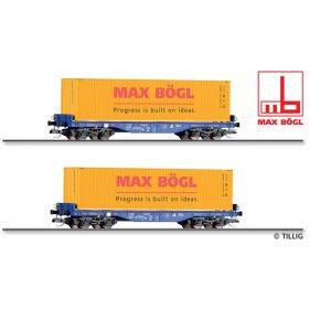   Tillig 1108 Pőrekocsi-pár, négytengelyes Sgmmns 4505, 2 db 40 lábas konténerrel, Max Bögl / ERR European Rail Rent GmbH (E6) (TT)