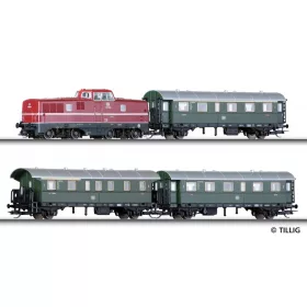 Tillig 1426 Analóg kezdőkészlet: V 80 dízelmozdony 3 db személykocsival, DB (E3) (TT) - mo