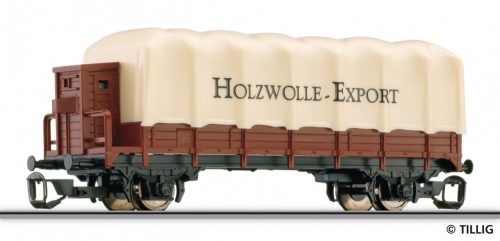 Tillig 14649 Ponyvás teherkocsi fékházzal, Holzwolle-Export (E2-3) (TT)