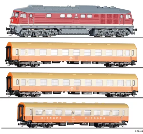 Tillig 1502 Analóg kezdőkészlet: BR 132 dízelmozdony Städteexpress személyvonattal, DR (E4) (TT) - ovál pályával