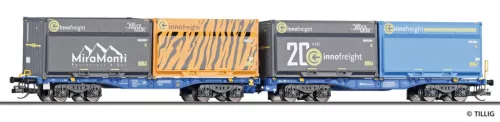 Tillig 15080 Nyitott négytengelyes InnoWaggon 2x40ft, WoodTainer (E6) (TT)