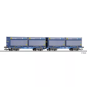   Tillig 15085 Nyitott négytengelyes InnoWaggon 2x40ft WoodTainer, CD-Cargo (E6) (TT)