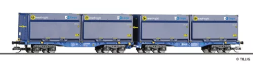 Tillig 15085 Nyitott négytengelyes InnoWaggon 2x40ft WoodTainer, CD-Cargo (E6) (TT)
