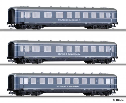 Tillig 1595 Személykocsi készlet, 3-részes, (Schürzenwagen), DB, F-Zug festés (E3) (TT)