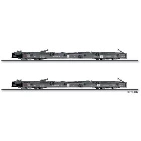   Tillig 15975 Görgős rakfelületű teherkocsi-pár (Rollwagen), Rf4, DR (E4) (H0m)