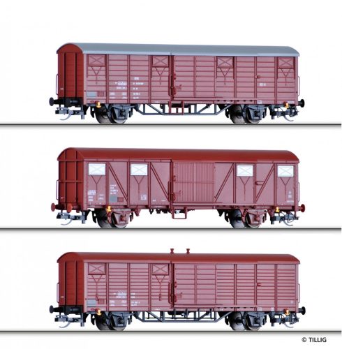 Tillig 1631 Fedett teherkocsi készlet, 3-részes DR (E4) (TT)