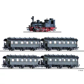 Tillig 1751 Gőzmozdony T3 személyvonattal (1x BCi, 2x Ci, 1x CPwi), DRG (E2) (TT) - DCC dekó