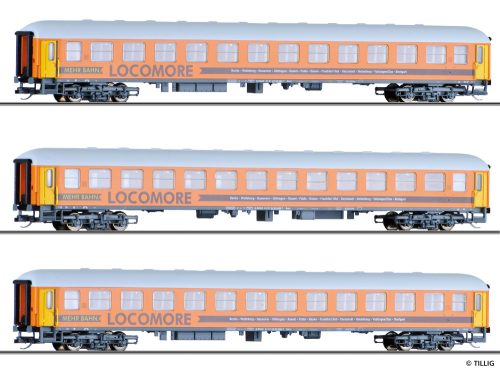 Tillig 1779 Személykocsi-készlet, 3-részes négytengelyes m-sorozat, LOCOMORE (E6) (TT)