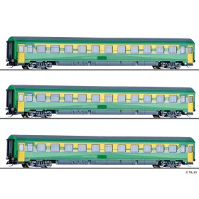   Tillig 1785 Személykocsi készlet, 3-részes négytengelyes Eurofima, 2 db 2. osztály, 1. osztály, GYSEV/Raaberbahn (E6) (TT)