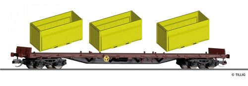 Tillig 18137 Konténerszállító négytengelyes teherkocsi, WoodTainer XXL konténerekkel, DB-AG (E5) (TT)