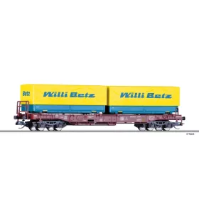   Tillig 18158 Konténerszállító négytengelyes zsebeskocsi, Sdkmms 707, 2 db csereszekrénnyel, Willi Betz / DB (E4) (TT)
