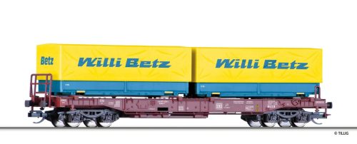 Tillig 18158 Konténerszállító négytengelyes zsebeskocsi, Sdkmms 707, 2 db csereszekrénnyel, Willi Betz / DB (E4) (TT)