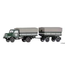   Tillig 19079 IFA H3A magasplatós ponyvás teherautó, pótkocsival - VEB Güterkraftverkehr (TT)