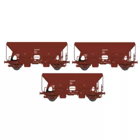   Tillig 502529 Önürítős teherkocsi-készlet, 3-részes Fcs, szén rakománnyal, Kohlependel 691, DR (E4) (TT)