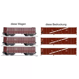  Tillig 502542 Nyitott négytengelyes teherkocsi-készlet, 3-részes Eal (OOmu), Versuchswagen, DR (E4) (TT)