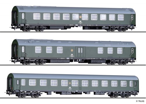 Tillig 70048 Személykocsi-készlet, 3--részes négytengelyes Salonwagenzug 4, DR (E4) (H0)