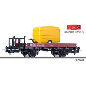 Tillig 76568 Alacsony oldalfalú teherkocsi fékállással, posta-lakókocsi rakománnyal, DR (