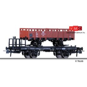 Tillig 76573 Pőrekocsi fékállással, keskeny-nyomközű teherkocsi rakománnyal, DR (E3) (H0