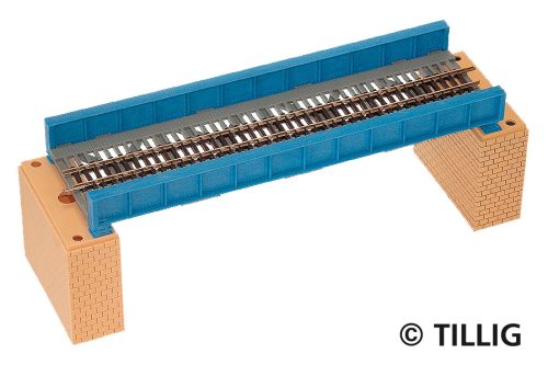 Tillig 83561 Acélgerendás vasúti híd, pillérekkel és egyenes sínnel, 228 mm, kék (TT)