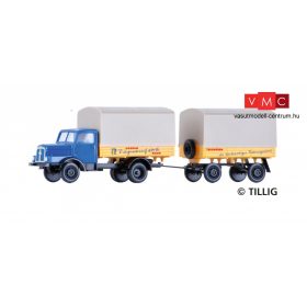   Tillig 8638 IFA H3A ponyvás teherautó pótkocsival, Konsum Teigwarenfarbrik Riesa (TT)