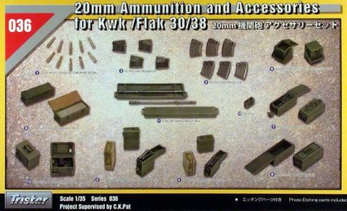 TRISTAR 35036 German 20 mm Ammunition and Accessories for KwK/Flak 30/38 1/35 makett