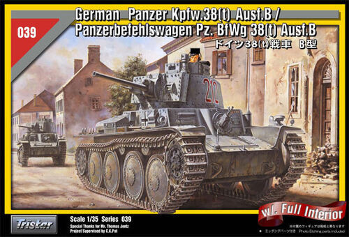 TRISTAR 35039 German Panzer Kpfw.38(t) Ausf.B / Panzerbefehlswagen Pz. BfWg 38(t) Ausf.B w. Full Interior 1/35 harckocsi makett