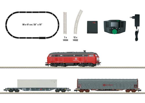 Trix 11161 Analóg kezdőkészlet: BR 218 dízelmozdony tehervonattal, Railsystems RP, ovál pályával (E6) (N)