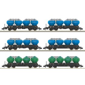   Trix 18301 Poranyagszállító négytengelyes teherkocsi-készlet, 6-részes Uacs, TRANSPORTSERVIS (E6) (N)