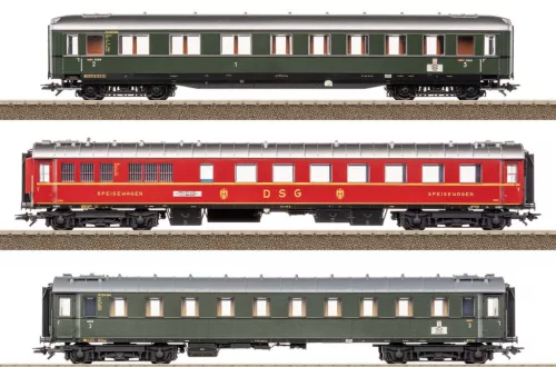 Trix 23623 Személykocsi-készlet, 3-részes négytengelyes gyorsvonati kocsik, D74, DB (E3) (H0) - LED belső világítással