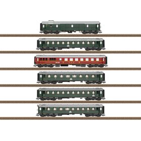   Trix 23629 Személykocsi-készlet, 6-részes négytengelyes gyorsvonati kocsik, DB (E3) (H0) - LED belső világítással