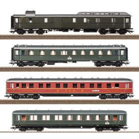   Trix 23651 Személykocsi-készlet, 4-részes négytengelyes gyorsvonati kocsik, D74, DB (E3) (H0) - LED belső világítással
