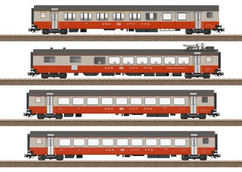 Trix 23690 Személykocsi-készlet, 4-részes négytengelyes EW III típus, Swiss Express, SBB (E4) (H0) - LED belső világítással és áramátvezető kuplungokkal