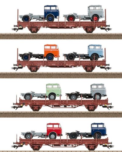 Trix 24190 Rakoncás teherkocsi-készlet, 4-részes Ks 3300/3301, Skoda nyergesvontatókkal, DR (E4) (H0)