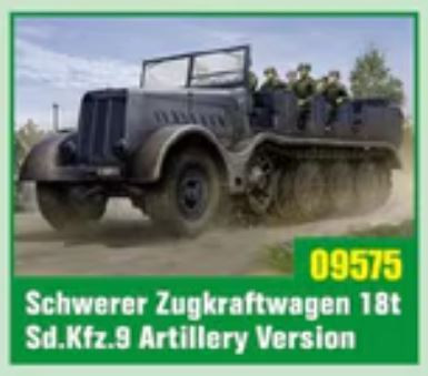 Trumpeter 09575 German Schwerer Zugkraftwagen 18to Sd.Kfz. 9 Artillery Version 1/35 katonai harcjármű makett