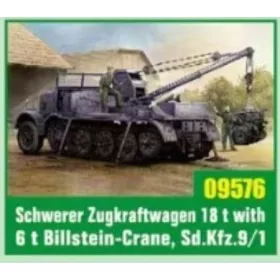   Trumpeter 09576 German Schwerer Zugkraftwagen 18to Sd. Kfz. 9/1 with 6 t Bilstein Crane 1/35 katonai harcjármű makett