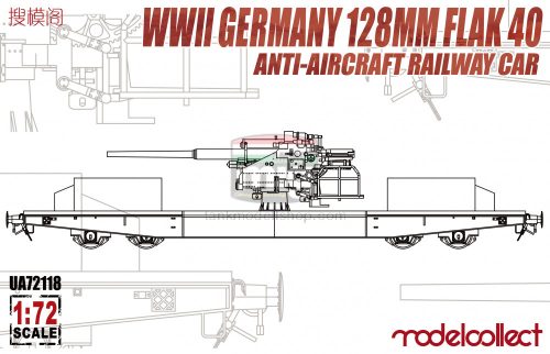 UA72118 WWII Germany 128mm Flak 40 Anti-Aircraft Railway Car makett