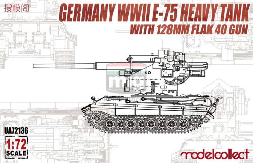UA72136 German WWII E-75 Heavy Tank with 128mm flak 40 gun makett