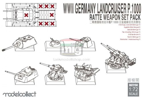 UA72150 WWII Germany landcruiser p.1000 ratte weapon set pack makett