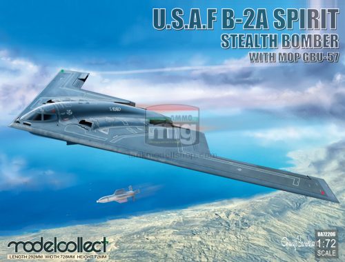 UA72206 USAF B-2A Spirit Stealth Bomber with Mop GBU-57 makett
