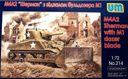 Unimodels 214 US M4A2 Sherman with M1 Dozer Blade 1/72 harckocsi makett