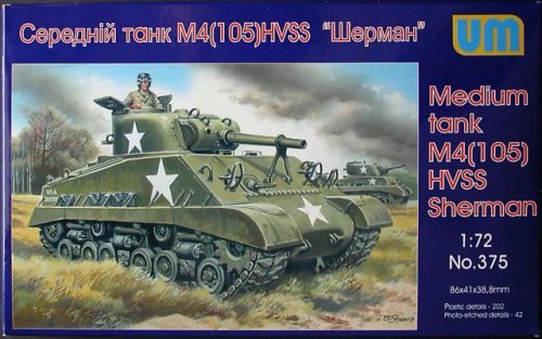 Unimodels 375 US Medium Tank M4(105) HVSS Sherman 1/72 harckocsi makett