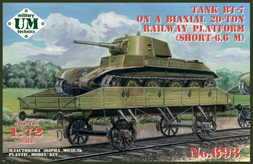 Unimodels UMT693 BT-7 tank on a biaxial 20-ton railway platform (short - 6.6m) (1/72)