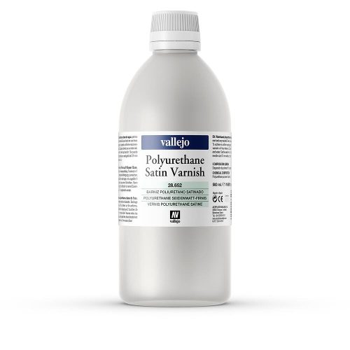 Vallejo 28652 Polyurethane Satin Varnish, 500 ml - Premium Opaque (Acrylic Polyurethane Airbrush Color)
