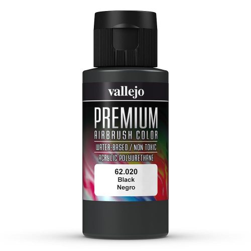 Vallejo 62020 Black - Premium Opaque (Acrylic Polyurethane Airbrush Color) 60 ml