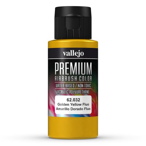 Vallejo 62032 Golden Yellow Fluorescent - Premium Opaque (Acrylic Polyurethane Airbrush Color) 60 ml