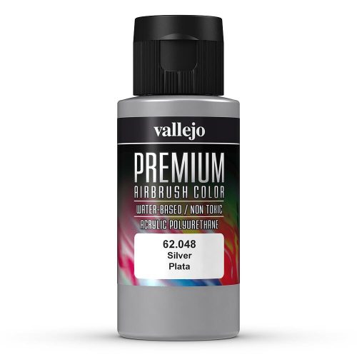 Vallejo 62048 Metallic Silver - Premium Opaque (Acrylic Polyurethane Airbrush Color) 60 ml