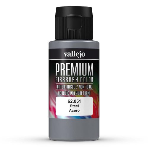 Vallejo 62051 Metallic Steel - Premium Opaque (Acrylic Polyurethane Airbrush Color) 60 ml