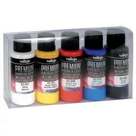   Vallejo 62101 Matt Color Set - Premium Opaque (Acrylic Polyurethane Airbrush Color) 5 x 60 ml