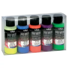   Vallejo 62102 Fluorescent Color Set - Premium Opaque (Acrylic Polyurethane Airbrush Color) 5 x 60 ml
