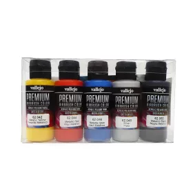   Vallejo 62103 Metalic Color Set - Premium Opaque (Acrylic Polyurethane Airbrush Color) 5 x 60 ml